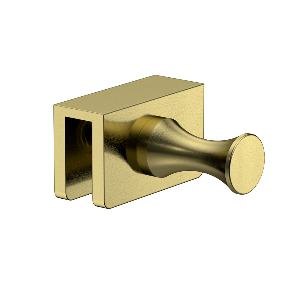 Single Glass Mounted Robe Hook with Clamp Raw Brushed Brass