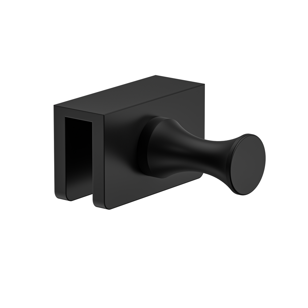 Single Glass Mounted Robe Hook with Clamp Matte Black