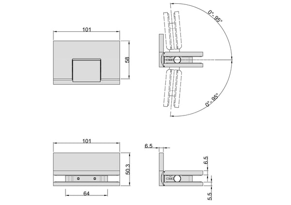 Statesman Wall to Glass Hinge with L type Mounting Plate Antique Brass