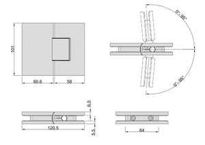 Statesman Glass to Glass 180 Degree Hinge Polished Chrome