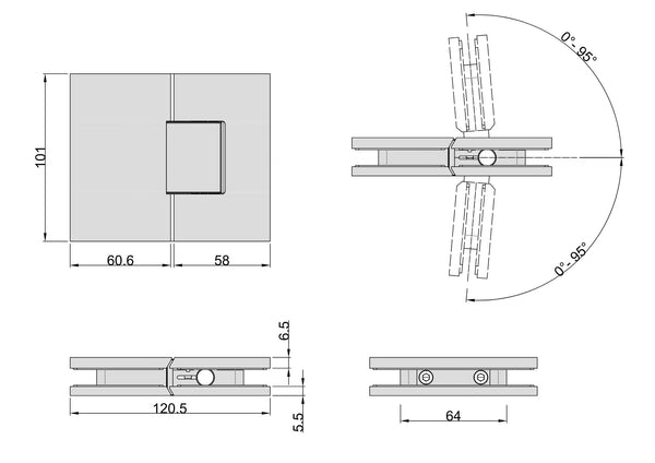 Statesman Glass to Glass 180 Degree Hinge Polished Chrome