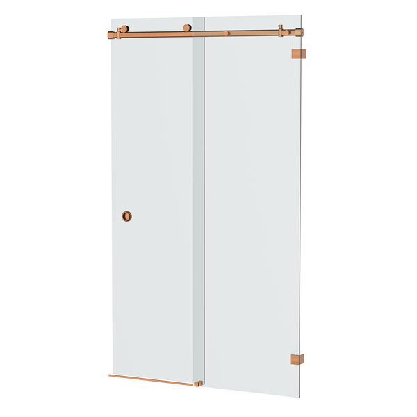 Bellé  Wall to Wall Frameless Shower Sliding System Right Hand Fixed Brushed Rose Gold