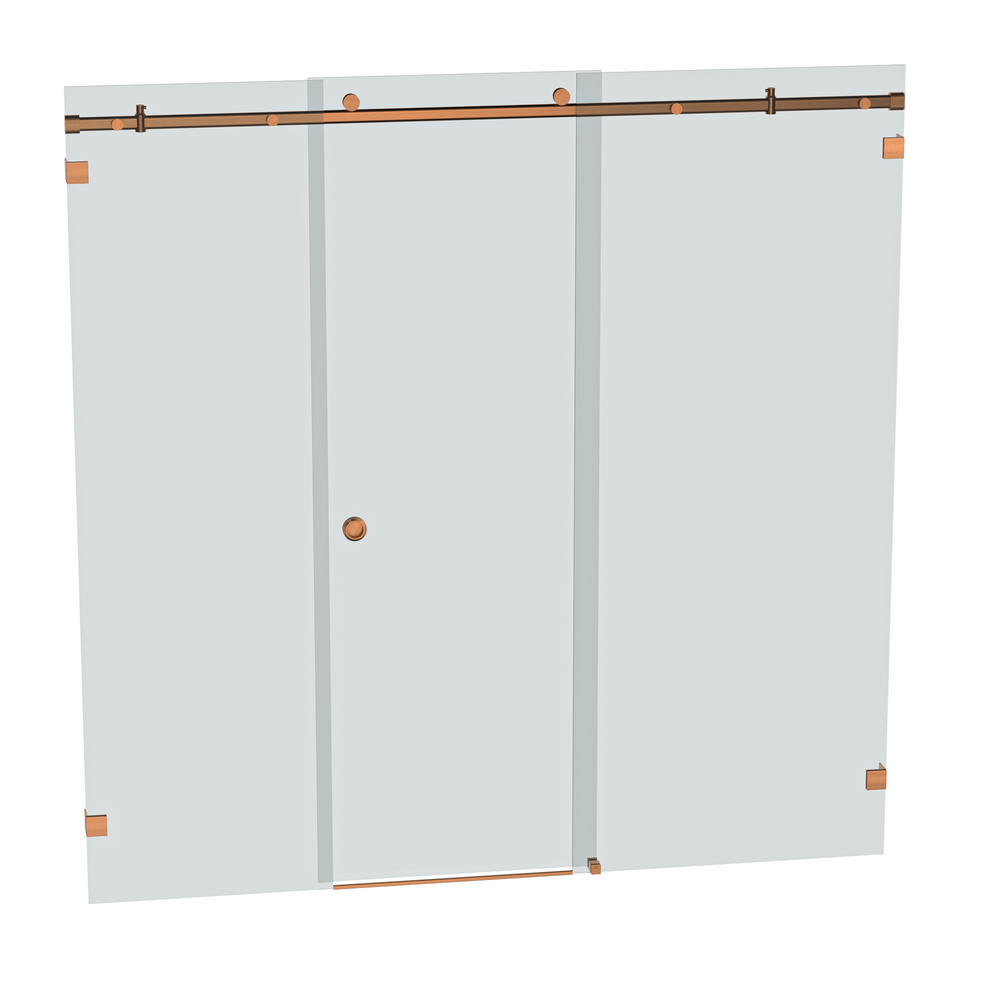 Bellé Wall to Wall Frameless Shower Sliding System Right Hand Fixed - Brushed Rose Gold