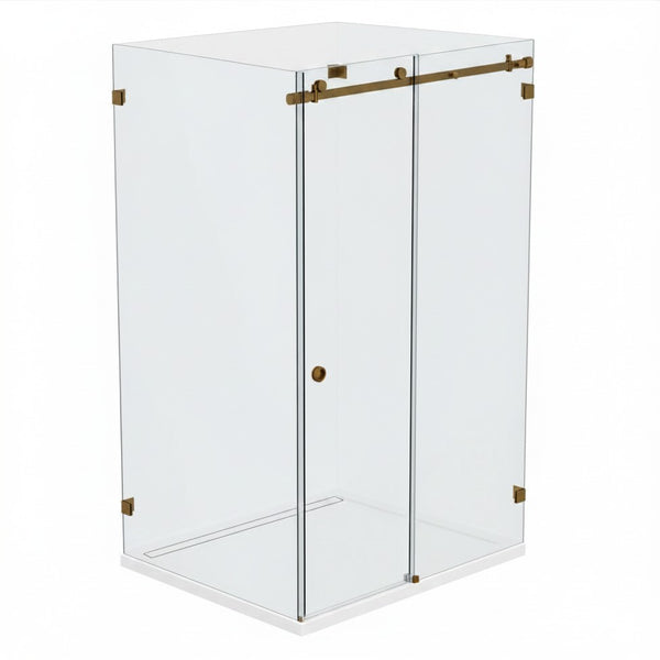 Bellé Wall to Glass Corner Frameless Shower Sliding System Right Hand Fixed - Antique Brass