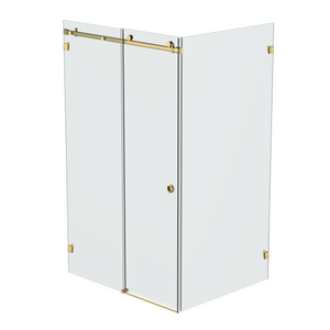 Bellé Wall to Glass Corner Frameless Shower Sliding System Left Hand Fixed - Brushed Brass