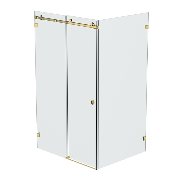 Bellé Wall to Glass Corner Frameless Shower Sliding System Left Hand Fixed - Brushed Brass