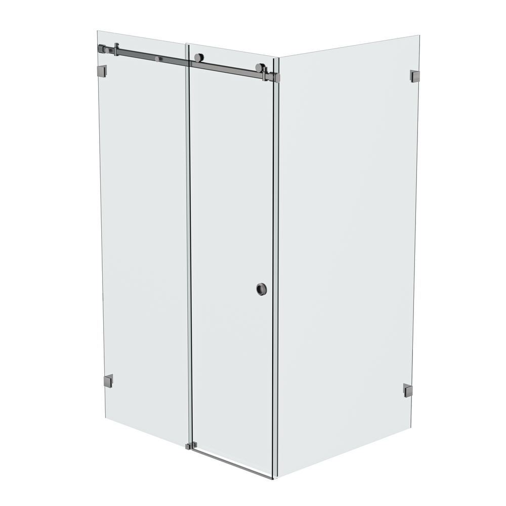 Bellé Wall to Glass Corner Frameless Shower Sliding System Left Hand Fixed - Brushed Gun Metal