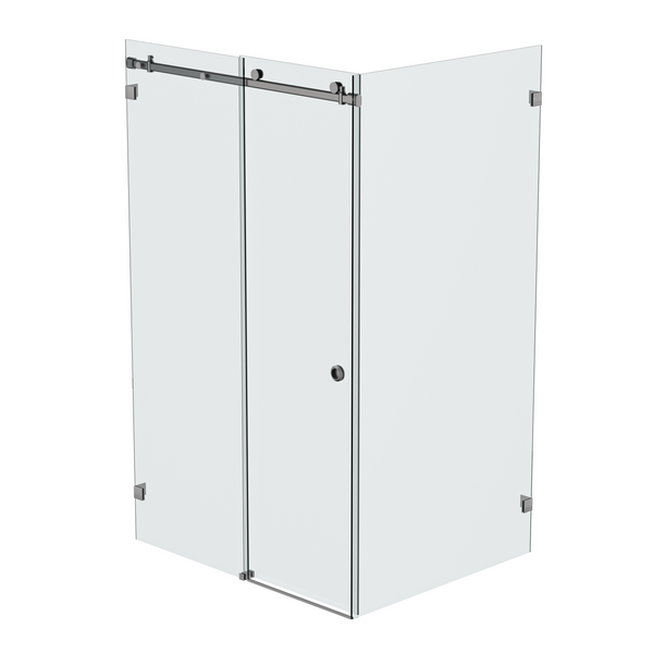 Bellé Wall to Glass Corner Frameless Shower Sliding System Left Hand Fixed - Brushed Gun Metal