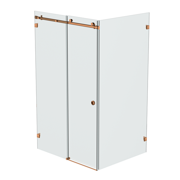 Bellé Wall to Glass Corner Frameless Shower Sliding System Left Hand Fixed - Brushed Rose Gold