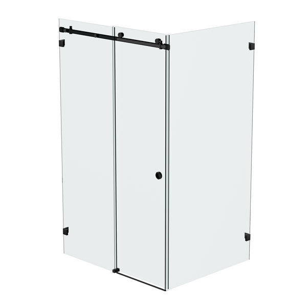 Bellé Wall to Glass Corner Frameless Shower Sliding System Left Hand Fixed - Matte Black