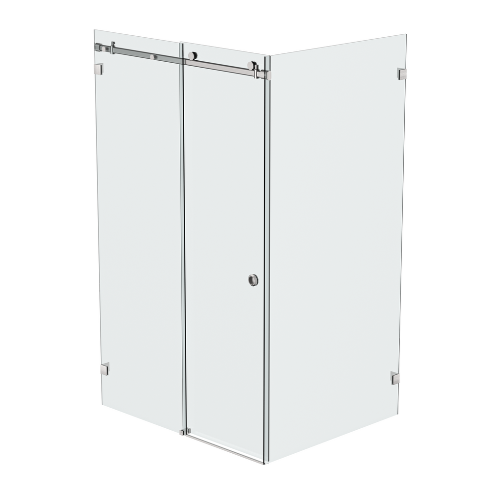 Bellé Wall to Glass Corner Frameless Shower Sliding System Left Hand Fixed -Satin Nickel