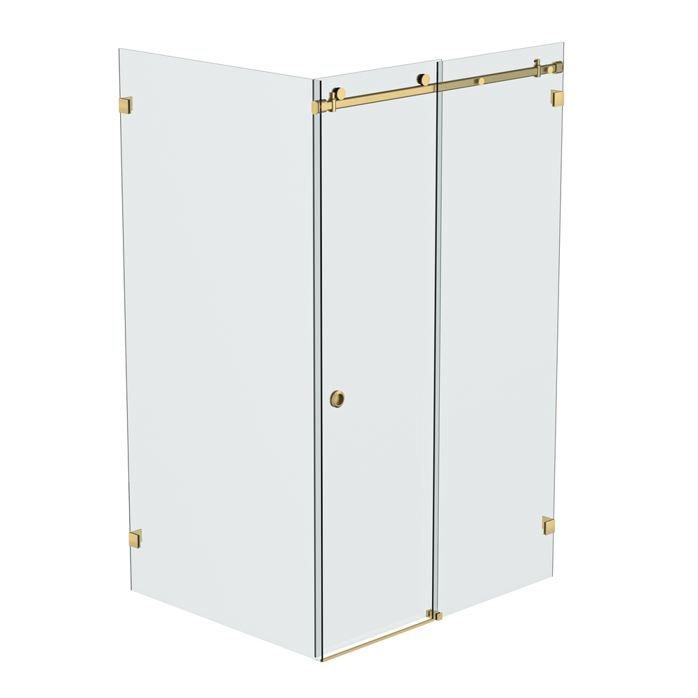 Bellé Wall to Glass Corner Frameless Shower Sliding System Left Hand Fixed - Brushed Brass