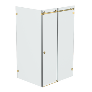 Bellé Wall to Glass Corner Frameless Shower Sliding System Left Hand Fixed - Brushed Brass
