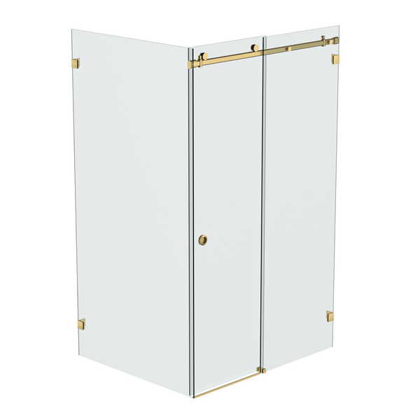 Bellé Wall to Glass Corner Frameless Shower Sliding System Left Hand Fixed - Brushed Brass
