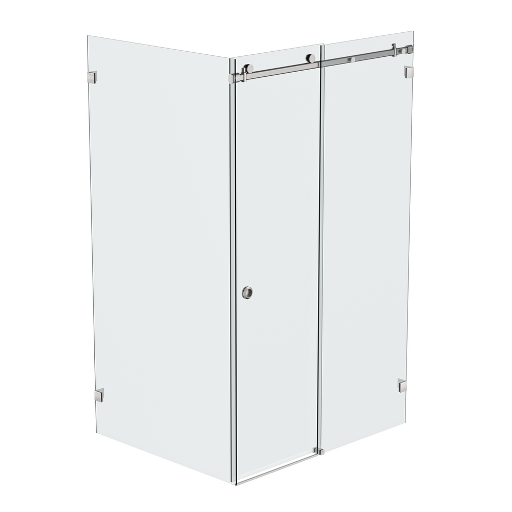 Bellé Wall to Glass Corner Frameless Shower Sliding System Left Hand Fixed -Satin Nickel