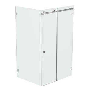 Bellé Wall to Glass Corner Frameless Shower Sliding System Left Hand Fixed -Satin Nickel