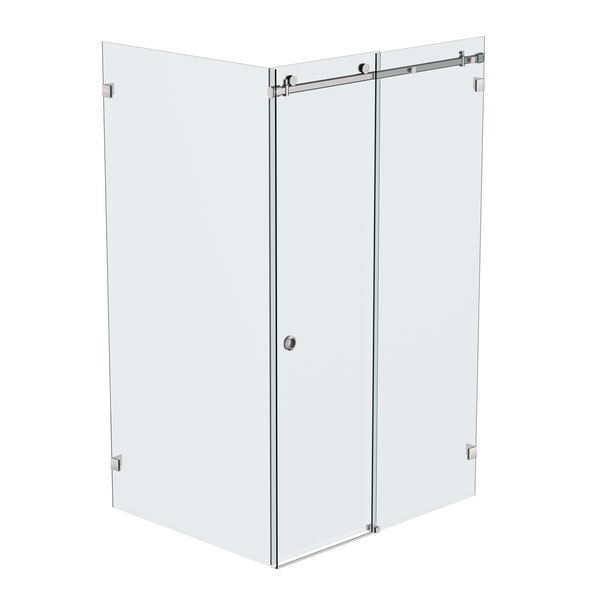 Bellé Wall to Glass Corner Frameless Shower Sliding System Left Hand Fixed -Satin Nickel