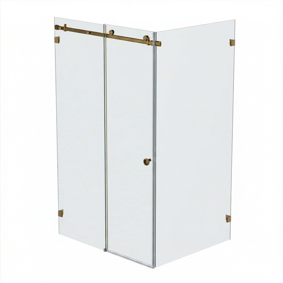 Bellé Wall to Glass Corner Frameless Shower Sliding System Left Hand Fixed - Antique Brass