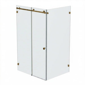 Bellé Wall to Glass Corner Frameless Shower Sliding System Left Hand Fixed - Antique Brass