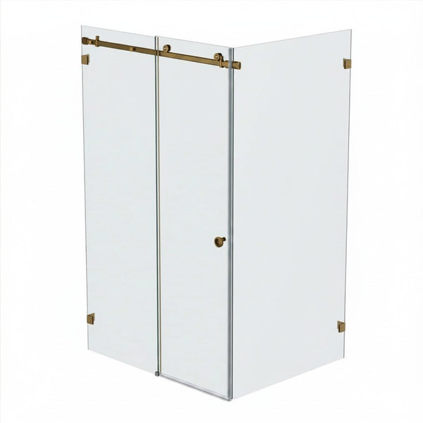 Bellé Wall to Glass Corner Frameless Shower Sliding System Left Hand Fixed - Antique Brass
