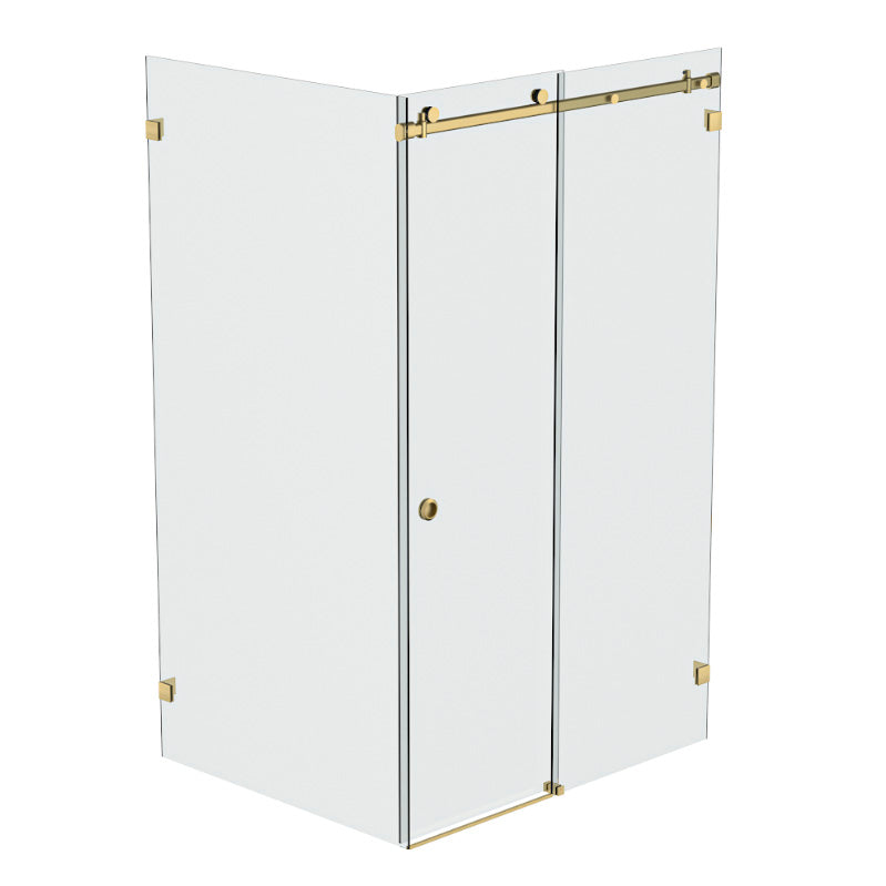 Bellé Wall to Glass Corner Frameless Shower Sliding System Right Hand Fixed - Brushed Brass