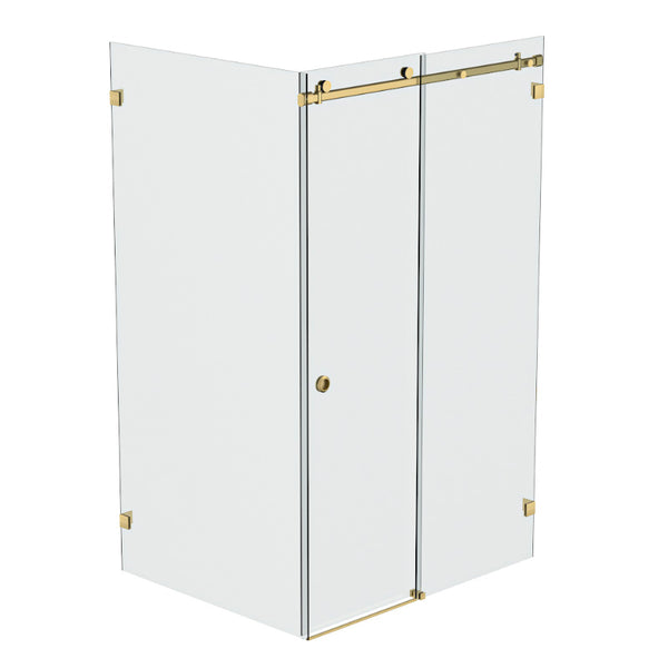 Bellé Wall to Glass Corner Frameless Shower Sliding System Right Hand Fixed - Brushed Brass