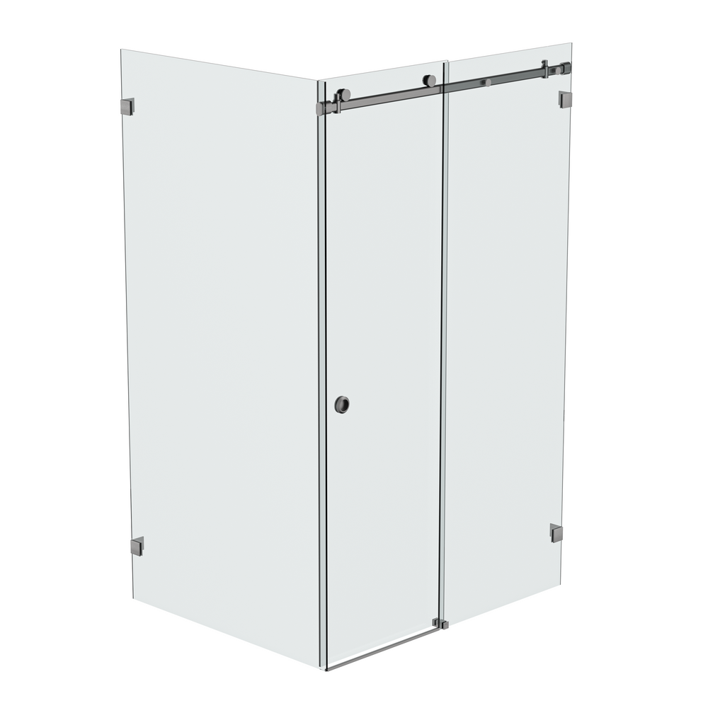 Bellé Wall to Glass Corner Frameless Shower Sliding System Right Hand Fixed - Brushed Gun Metal