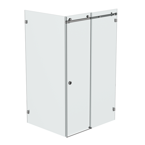 Bellé Wall to Glass Corner Frameless Shower Sliding System Right Hand Fixed - Brushed Gun Metal