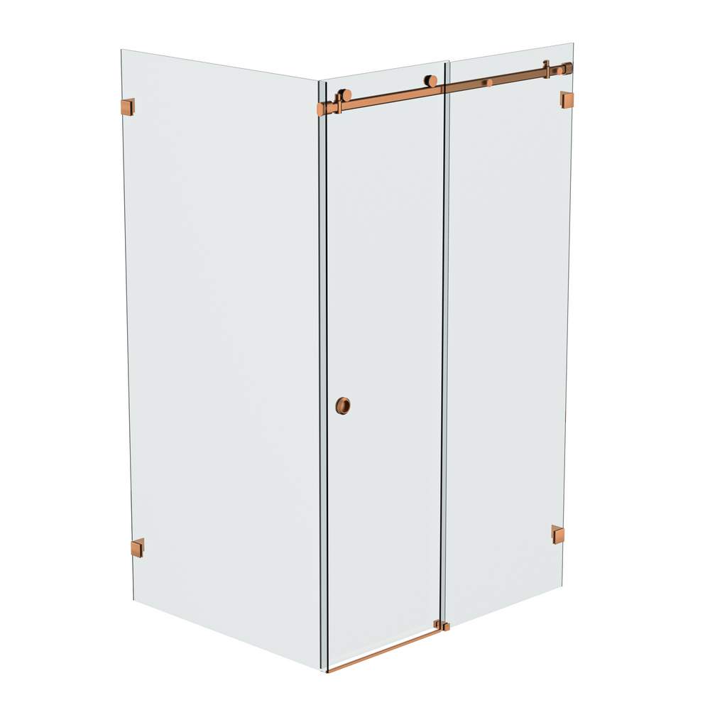 Bellé Wall to Glass Corner Frameless Shower Sliding System Right Hand Fixed - Brushed Rose Gold