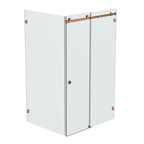 Bellé Wall to Glass Corner Frameless Shower Sliding System Right Hand Fixed - Brushed Rose Gold