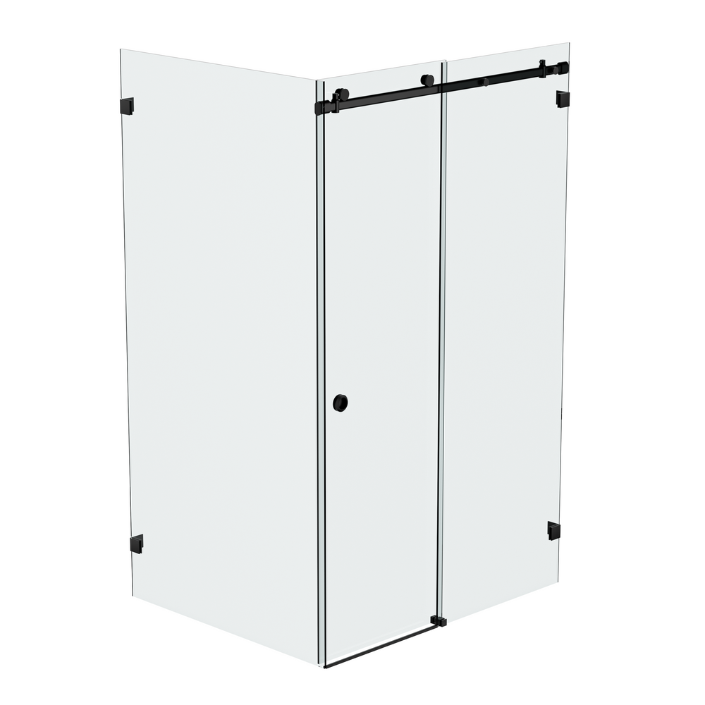 Bellé Wall to Glass Corner Frameless Shower Sliding System Right Hand Fixed - Matte Black