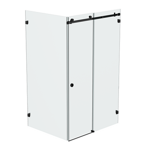 Bellé Wall to Glass Corner Frameless Shower Sliding System Right Hand Fixed - Matte Black