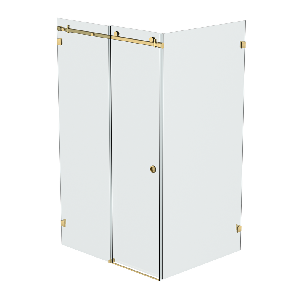 Bellé Wall to Glass Corner Frameless Shower Sliding System Right Hand Fixed - Brushed Brass