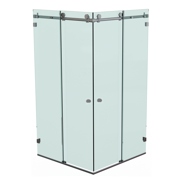 Bellé Corner Opening Frameless Shower Sliding System Matte Black