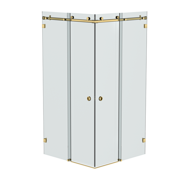 Bellé Corner Opening Frameless Shower Sliding System Brushed Brass