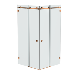 Bellé Corner Opening Frameless Shower Sliding System Brushed Rose Gold