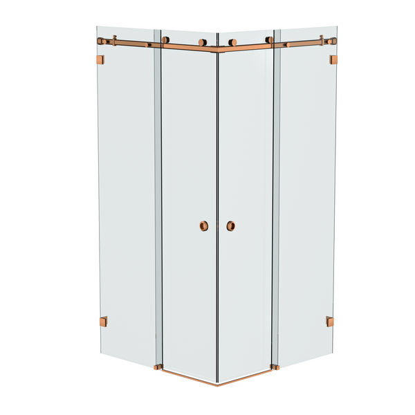 Bellé Corner Opening Frameless Shower Sliding System Brushed Rose Gold