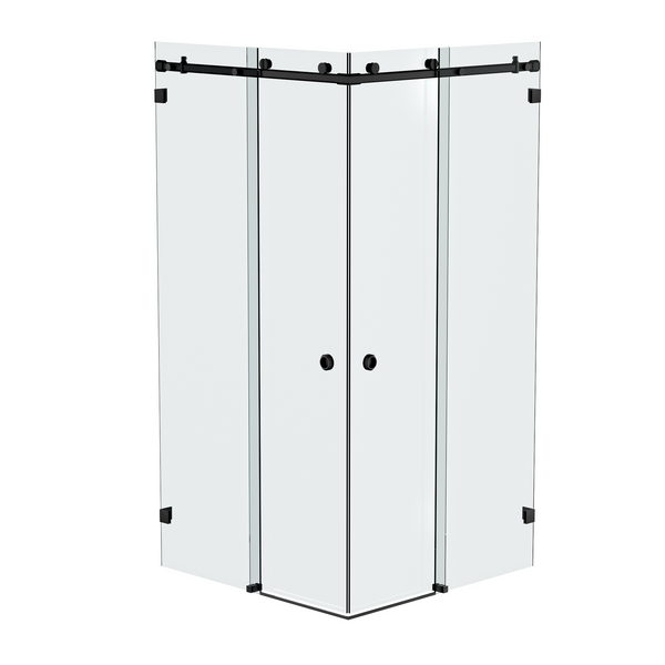 Bellé Corner Opening Frameless Shower Sliding System Matte Black