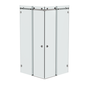 Bellé Corner Opening Frameless Shower Sliding System Satin Nickel