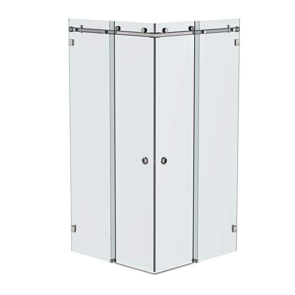 Bellé Corner Opening Frameless Shower Sliding System Satin Nickel