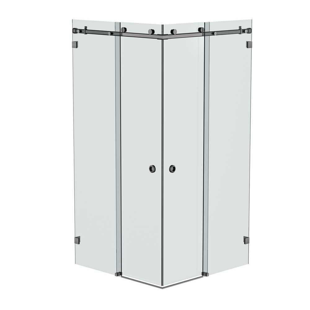 Bellé Corner Opening Frameless Shower Sliding System Brushed Gun Metal