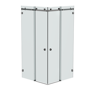Bellé Corner Opening Frameless Shower Sliding System Brushed Gun Metal
