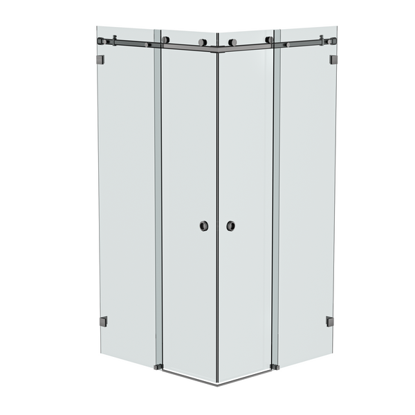 Bellé Corner Opening Frameless Shower Sliding System Brushed Gun Metal
