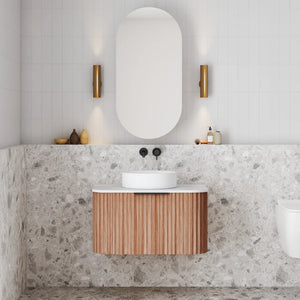 Cassa Designs V-Groove Curved Wall Hung Vanity - Single Natural Oak
