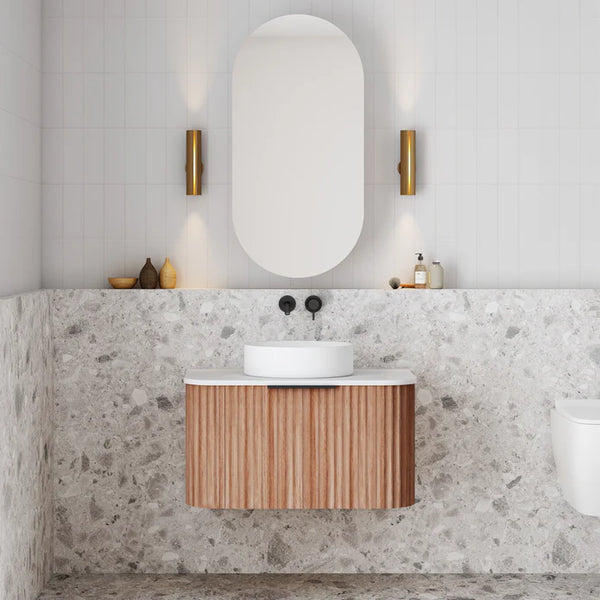 Cassa Designs V-Groove Curved Wall Hung Vanity - Single Natural Oak