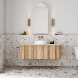 Cassa Designs V-Groove Curved Wall Hung Vanity - Single Natural Oak