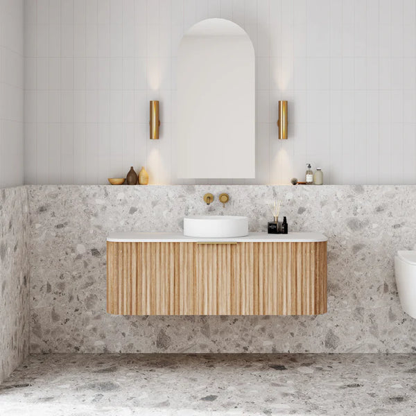 Cassa Designs V-Groove Curved Wall Hung Vanity - Single Natural Oak