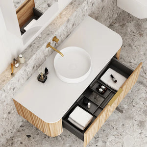 Cassa Designs V-Groove Curved Wall Hung Vanity - Single Natural Oak