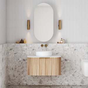 Cassa Designs V-Groove Curved Wall Hung Vanity - Single Natural Oak