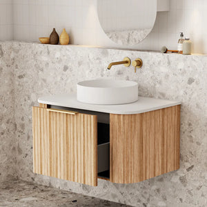 Cassa Designs V-Groove Curved Wall Hung Vanity - Single Natural Oak